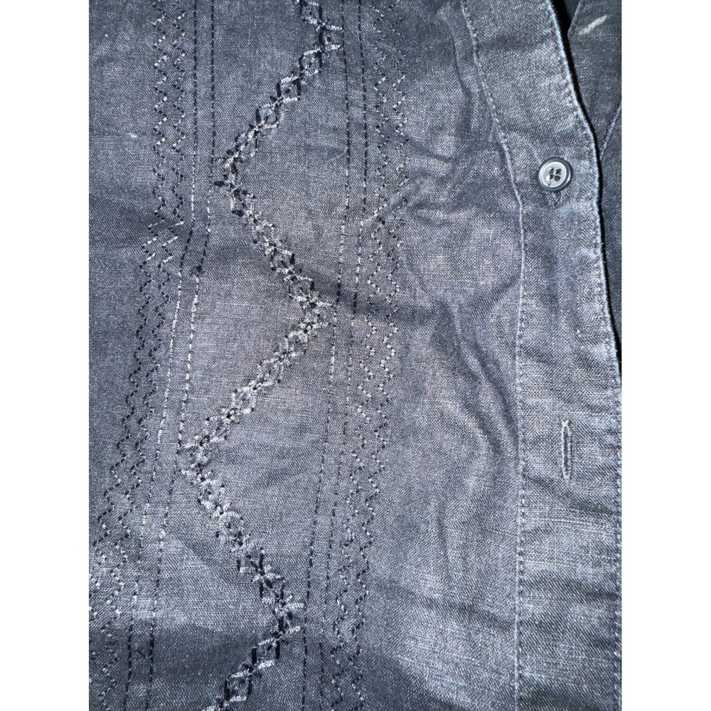 Kim Rogers Womens XL Black 100% Linen Embroidered Button Front Cinch Back Vest